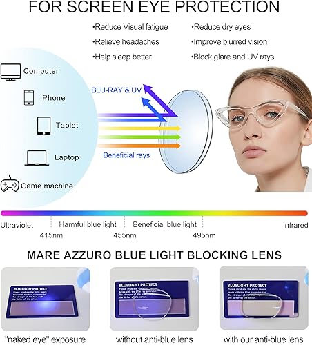 Miniatura 8 de MARE AZZURO Anteojos de lectura con bloqueo de luz azul para mujeres, ojo de gato, lectores de computadora 0 1.0 1.25 1.5 1.75 2.0 2.25 2.5 2.75 3.0