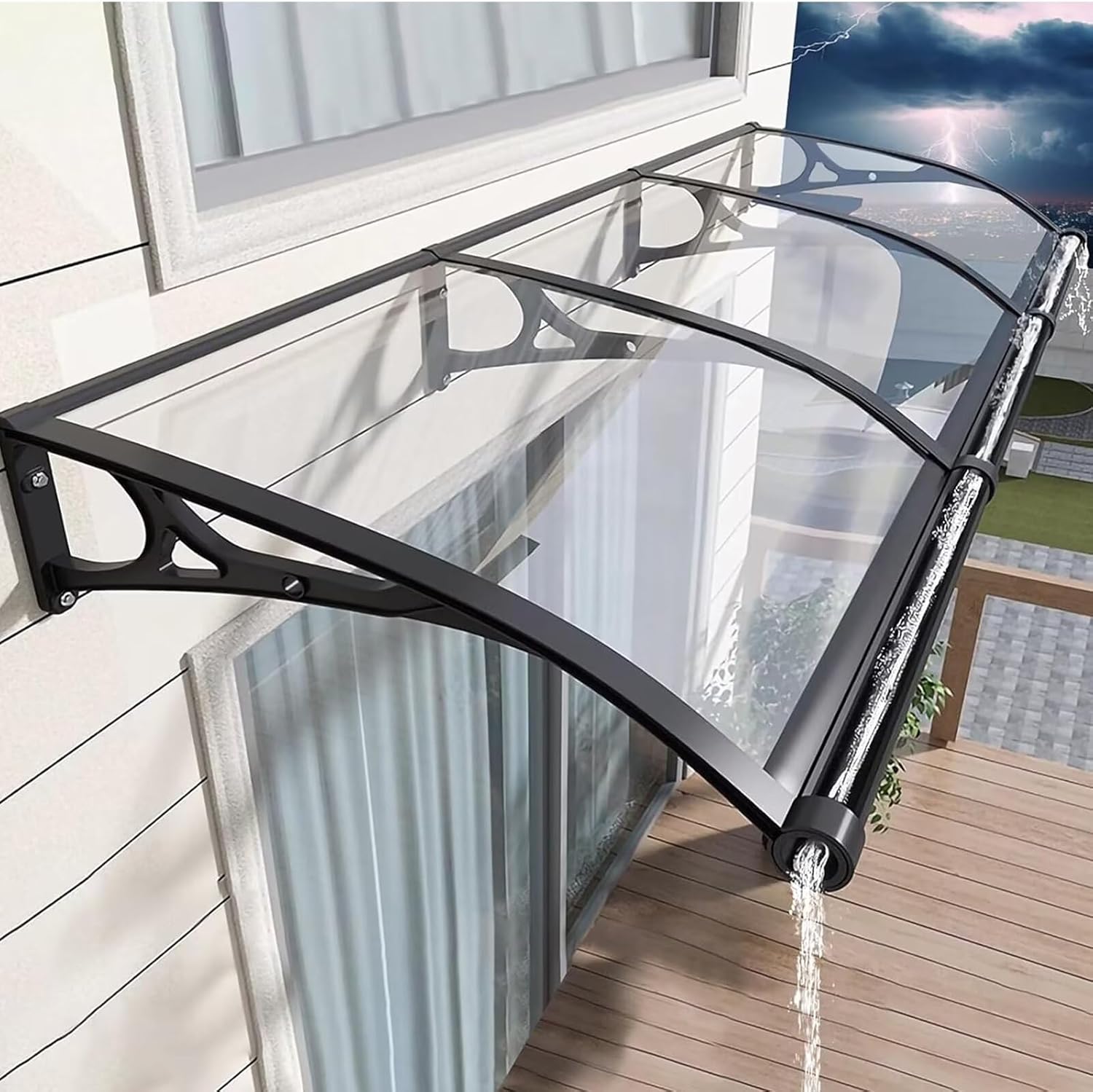 Awning for Door Entrance, Window Awning, Outdoor Front Patio with Metal Bracket, UV/Snow Protection/Rain, Door Awnings Exterior with Water Outlet