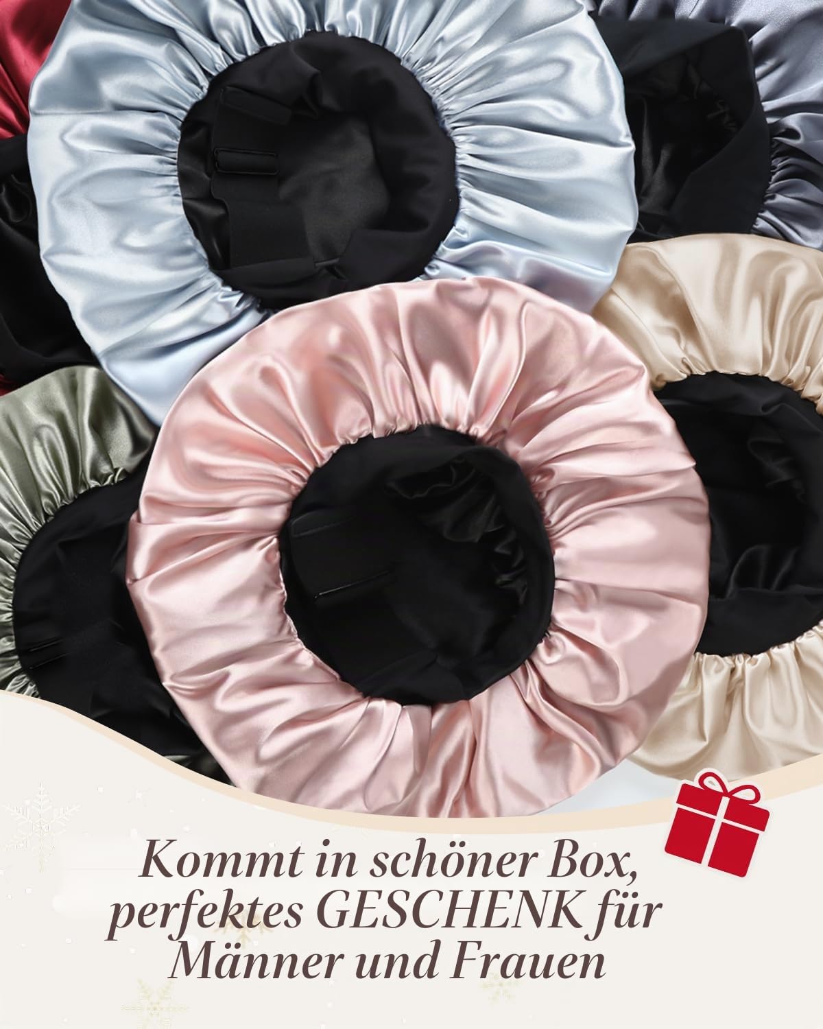 HAT HUT Schlafmütze aus Satin für Damen Herren, Seidenhaube Silk Bonnet Haarhaube, Verstellbares Breites Band, Doppellagig