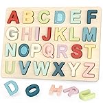 Zeoddler Alphabet Puzzles, ABC Preschool Learning Toys, Wooden Toys for Toddlers, Alphabet Shape Puzzles for Kids, Gift for Girls Boys