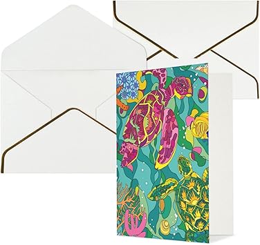 Amazon Co Jp ウミガメ 亀 魚 珊瑚 貝殻 海の中 メッセージカード 感謝カード レターセット 便箋 手紙 ミニ グリーティングカード 手紙 封筒付き アンティーク調 金縁 高級 誕生日カード おしゃれ ビジネス 招待状 結婚式 お祝い手紙 挨拶状 お礼状用 記念日 プレゼント