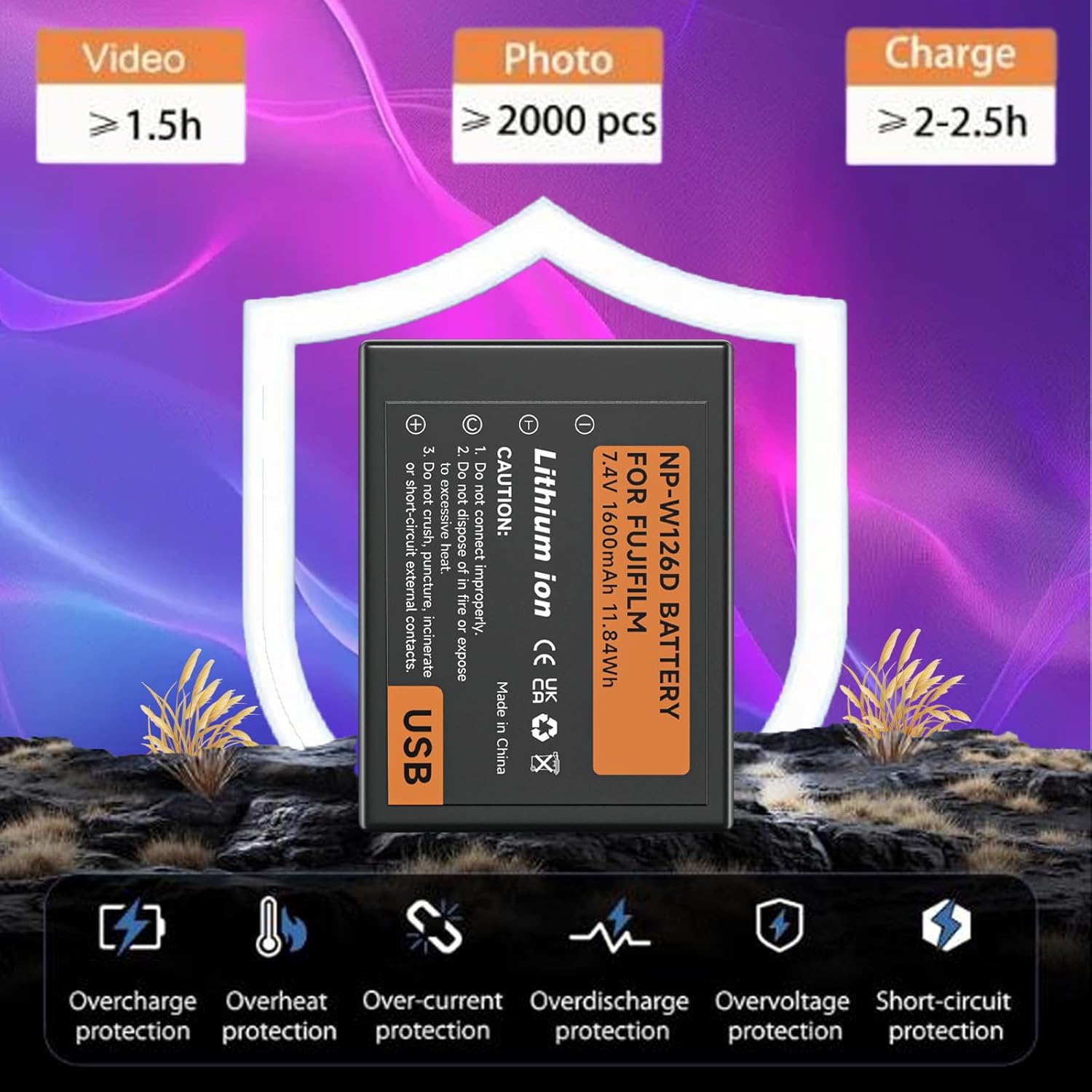 NP-W126s Battery for Fuji x100vi, X-T100, X-T200, X100F, X100V, X-S10, X-A5, X-A10, X-E3, X-E4, X-Pro2, X-Pro3, X-T1, X-T2, X-T3, X-T10, X-T20, X-T30, X-T30 II (2 Pack) - Image 2