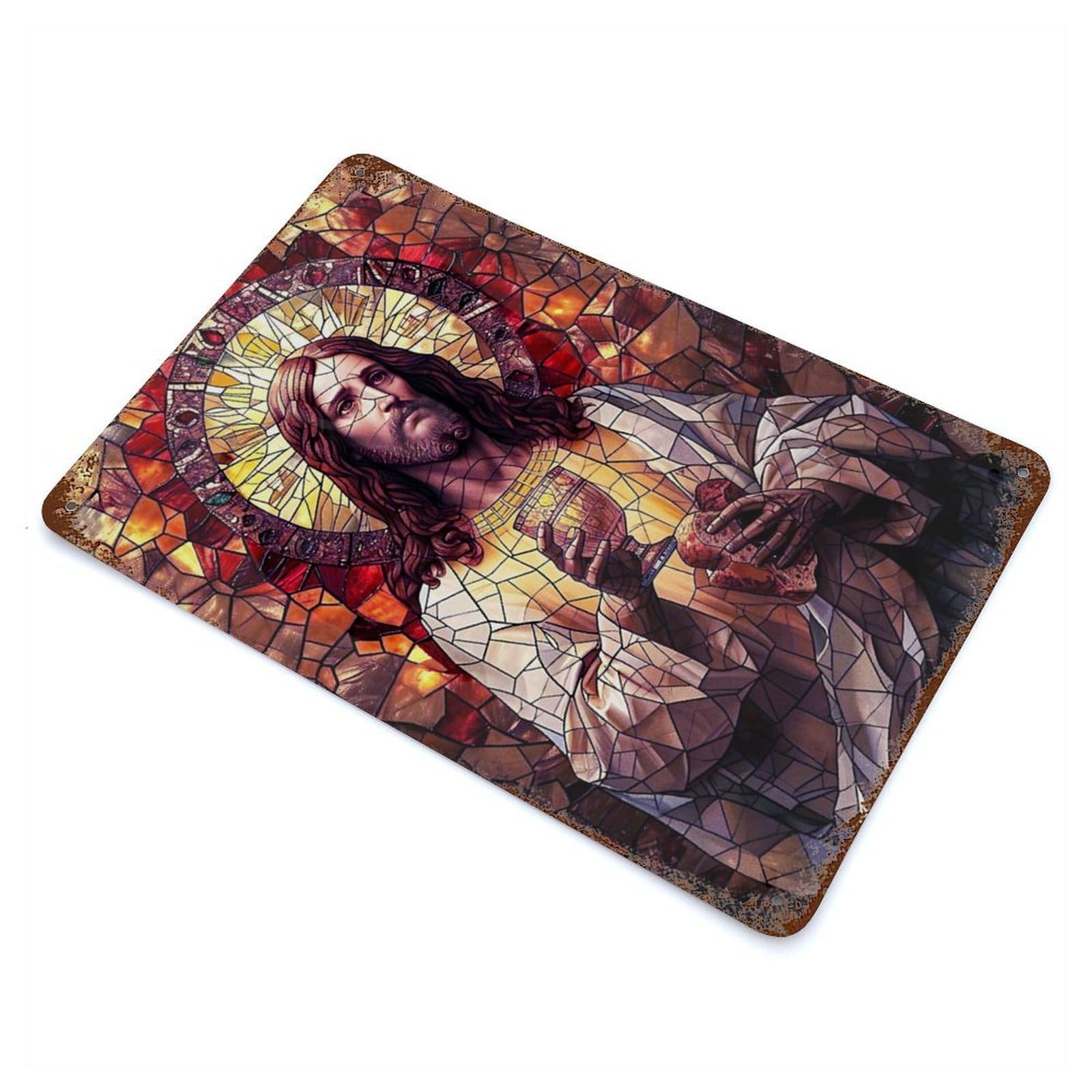 Mosaic Jesus Vintage Metal Tin Sign 11.8"x7.9", Ideal for Cafe, Home Bar And Lounge Decor