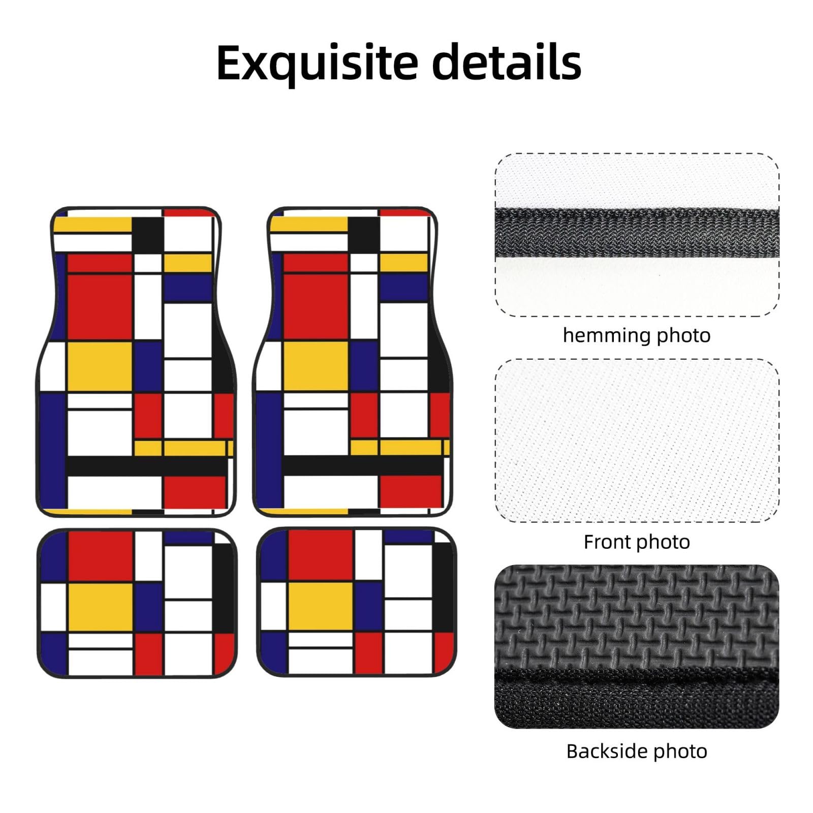 Mondrian-Stil, 4er-Set Auto-Fußmatten, Neopren-Fußmatten für Fahrzeuge, rutschfeste Auto-Fußmatten, Autozubehör