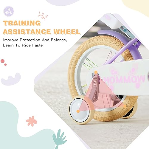 Miniatura 5 de Bicicleta infantil para niñas y niños de 3 a 12 años, bicicleta para niños de 12, 14 y 16 pulgadas, con ruedas de entrenamiento, serpentinas, cesta