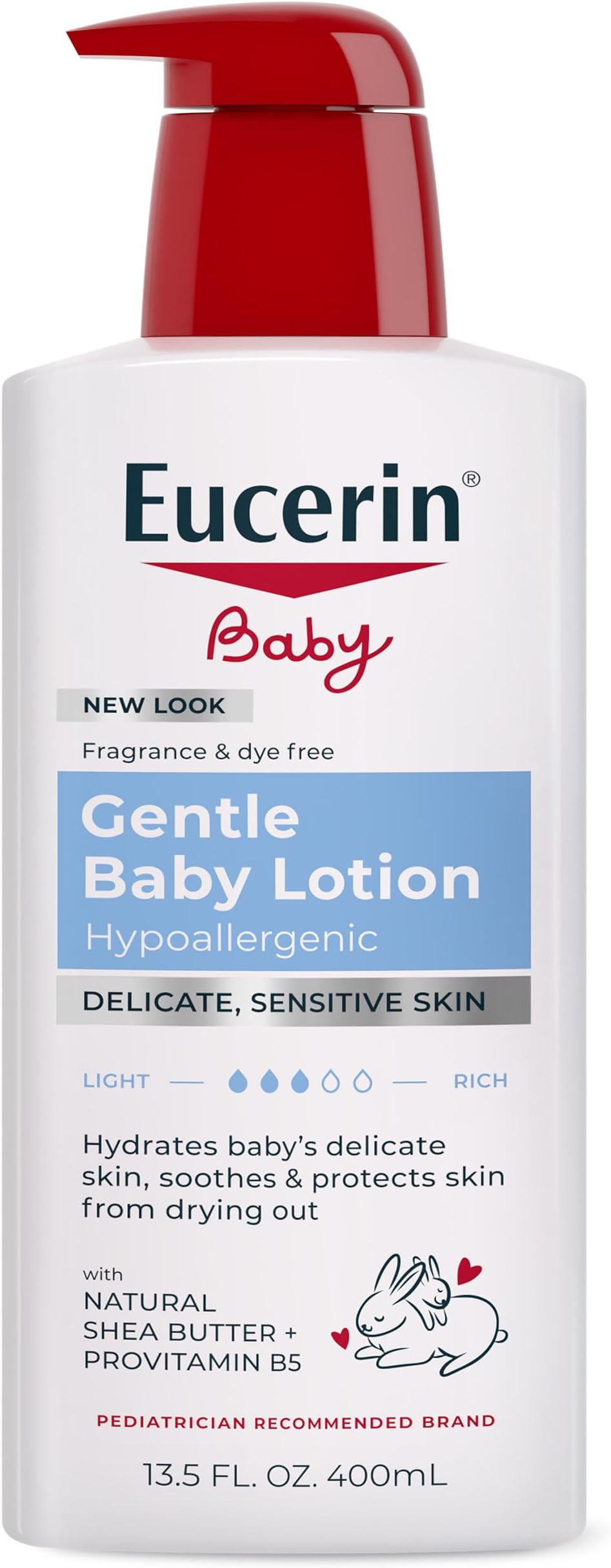 Eucerin Baby Body Lotion, Hypoallergenic and Fragrance Free Baby Lotion with Pro-Vitamin B5 and Shea Butter, 13.5 Fl Oz Bottle