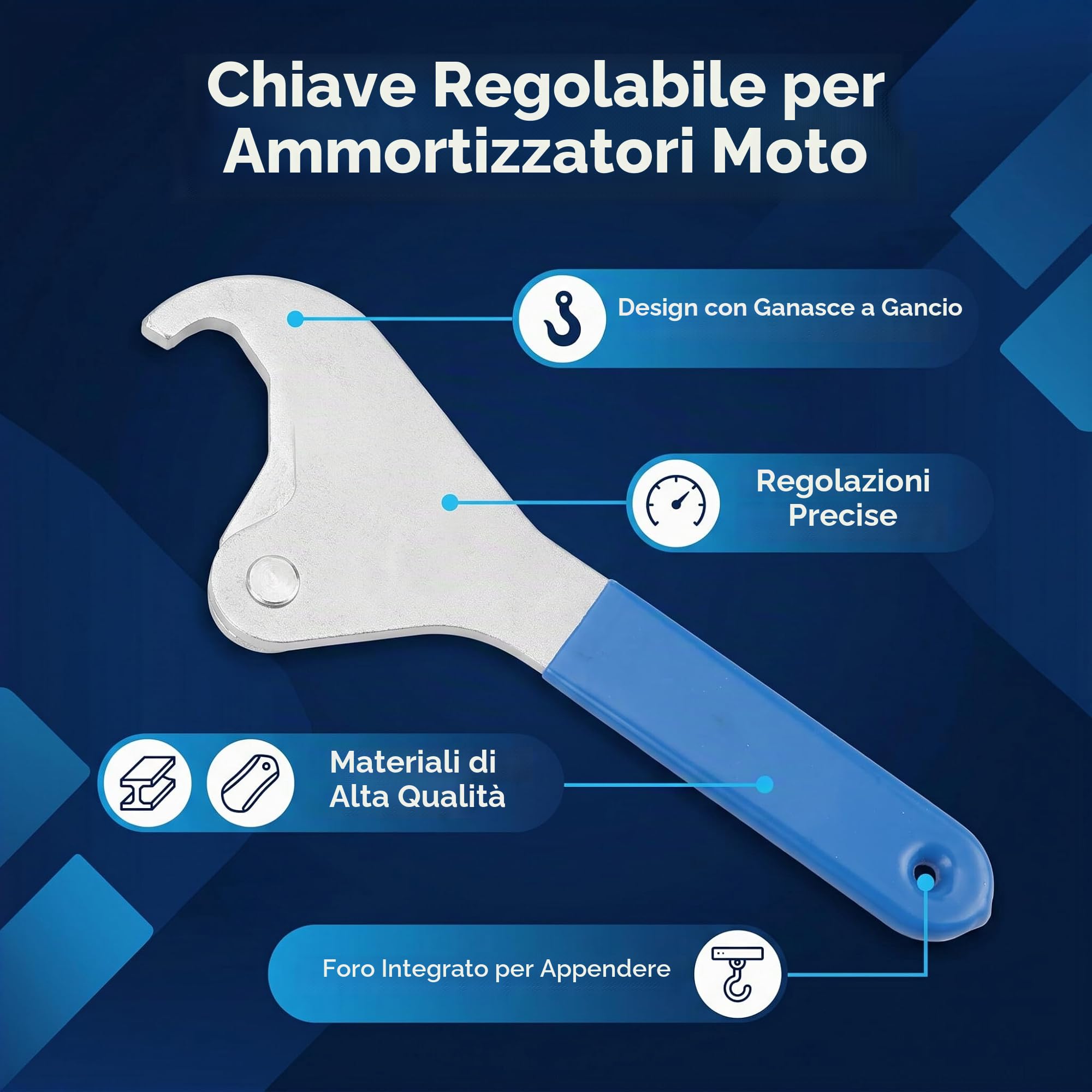 AYNEFY Strumento Regolazione Precarico Ammortizzatore Motociclo Chiave Antiurto Regolabile con Gancio Artiglio Antiscivolo per Bobine Molle 35mm a 75mm