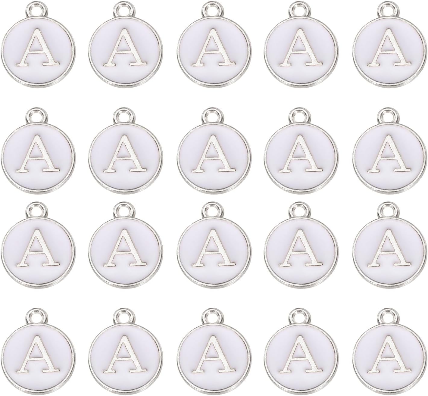 MECCANIXITY 36pcs Pendants Letter Charm Initial Charm Double Sided Enamel Alphabet A for DIY Necklace Bracelet Earrings Jewelry Making White & White