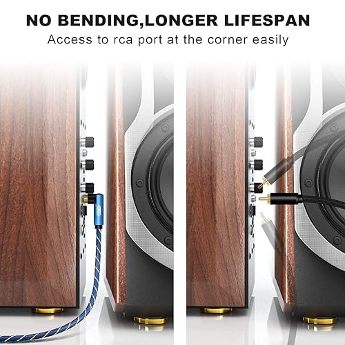 Miniatura 6 de EMK Cable de subwoofer de 90 grados a 90 grados, cable RCA macho a macho, cable de audio coaxial digital para subwoofer, TV, barras de sonido,