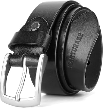 Mens 5mm Thick Full Grain Leather Heavy Duty Silver Buckle Belt
