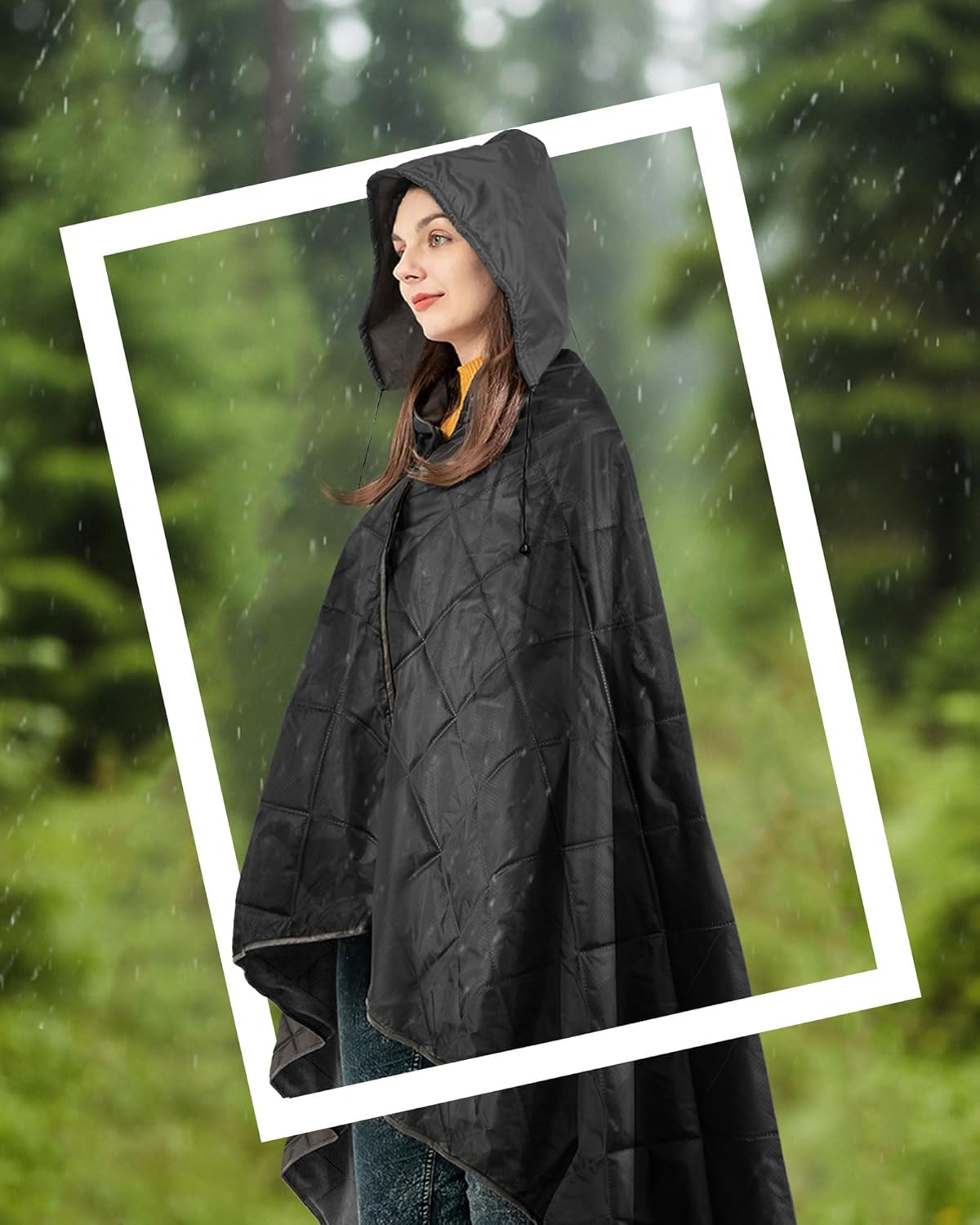 DUKUSEEK Hooded Outdoor Stadium Blanket, Extra Large 79" x 59" Waterproof Camping Blanket, Quilted, Thick Fleece, Warm, Windproof, Sand Proof, Portable, Perfect for Travel,Sports