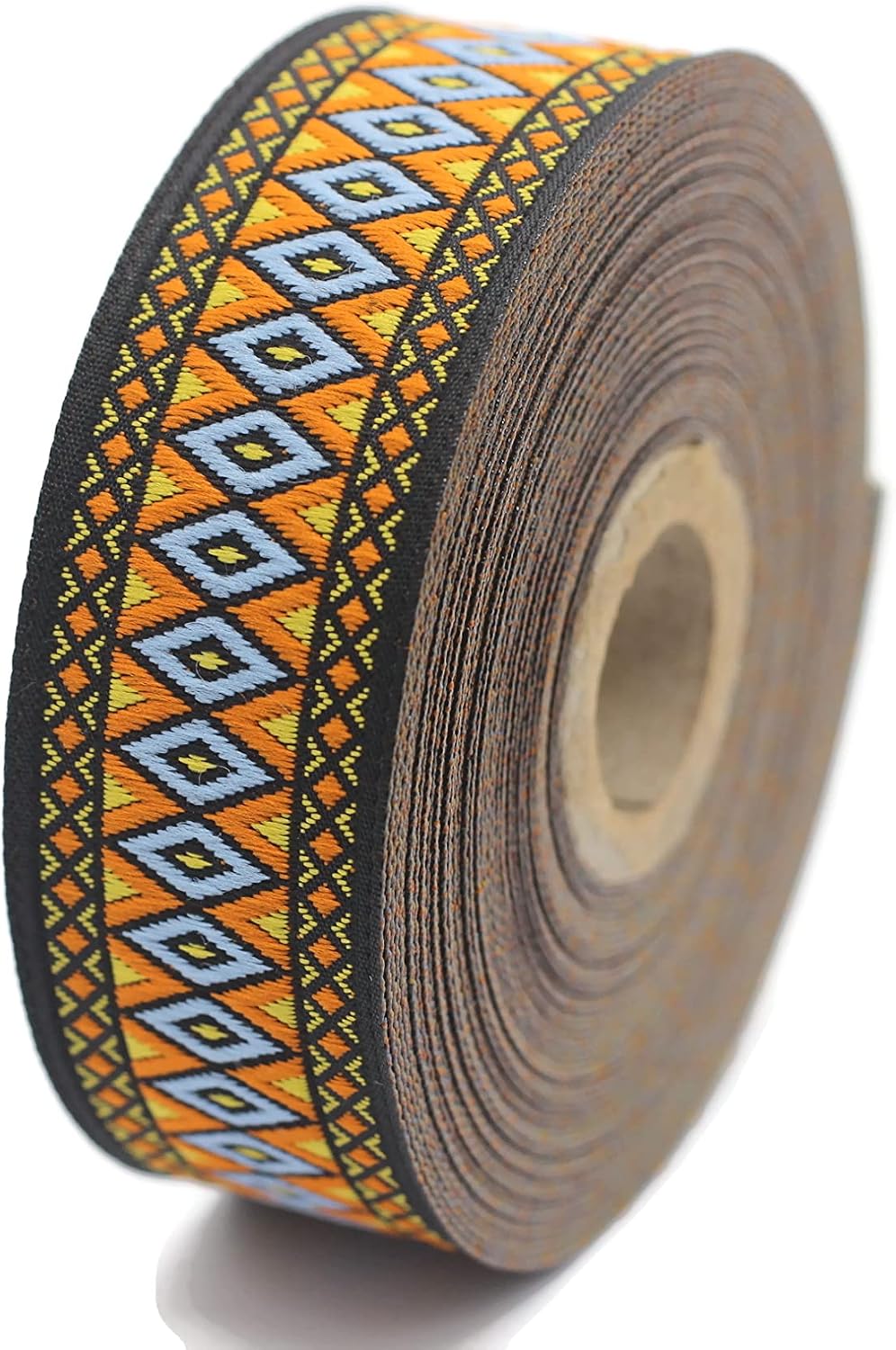 11 Yards Spool 1.1" Wide Orange and Blue Diamond Jacquard Ribbon Trim Craft Supplies Woven Border Sewing Trimming Ideas 28119