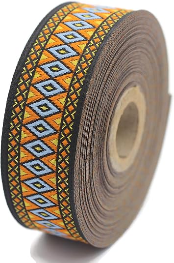 11 Yards Spool 1.1 Wide Orange and Blue Diamond Jacquard Ribbon Trim Craft Supplies Woven Border Sewing Trimming Ideas 28119