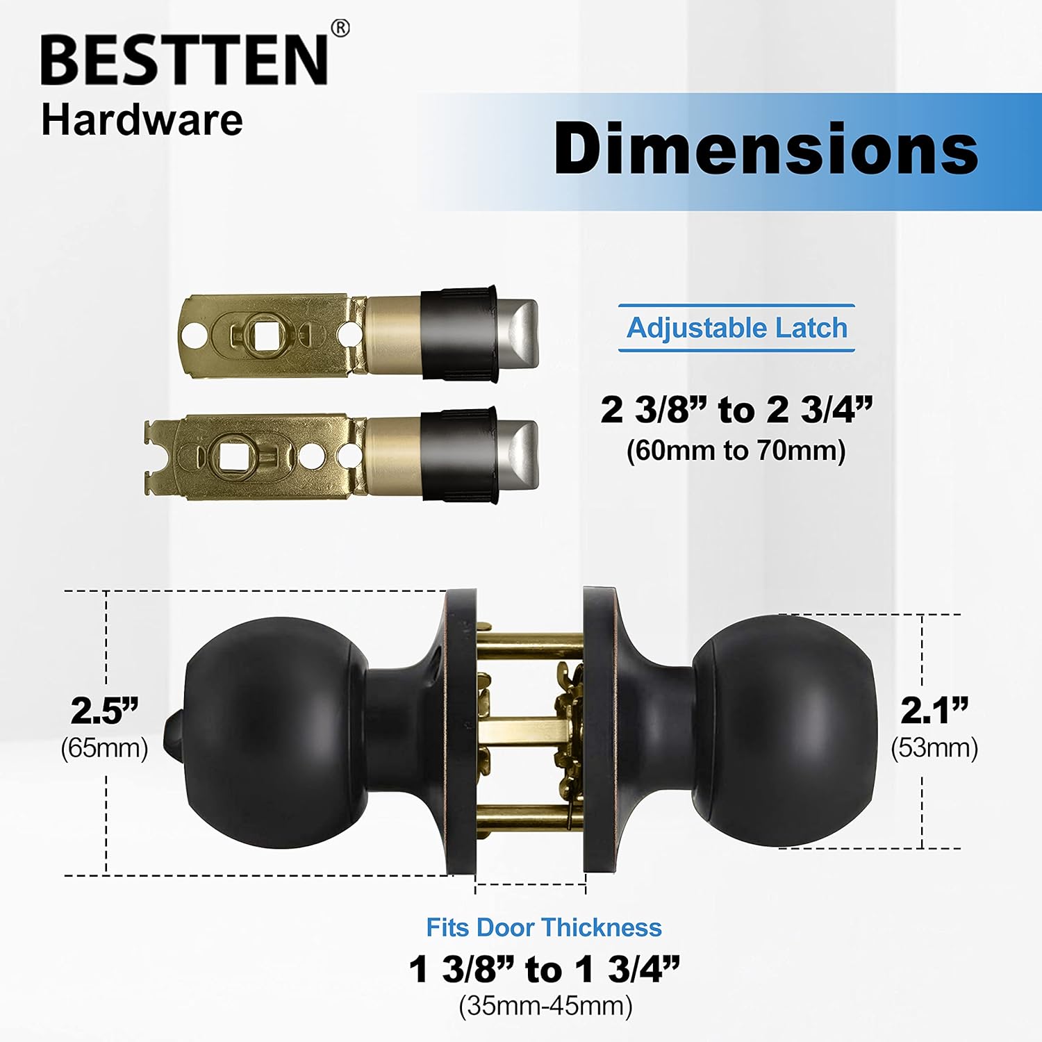 Best Cyber Monday 🔥 [10 Pack] BESTTEN Privacy Door Knob Set with Removable Latch Plate, All Metal, Oil Rubbed Bronze, Round Ball Door Knob for Bedroom and Bathroom