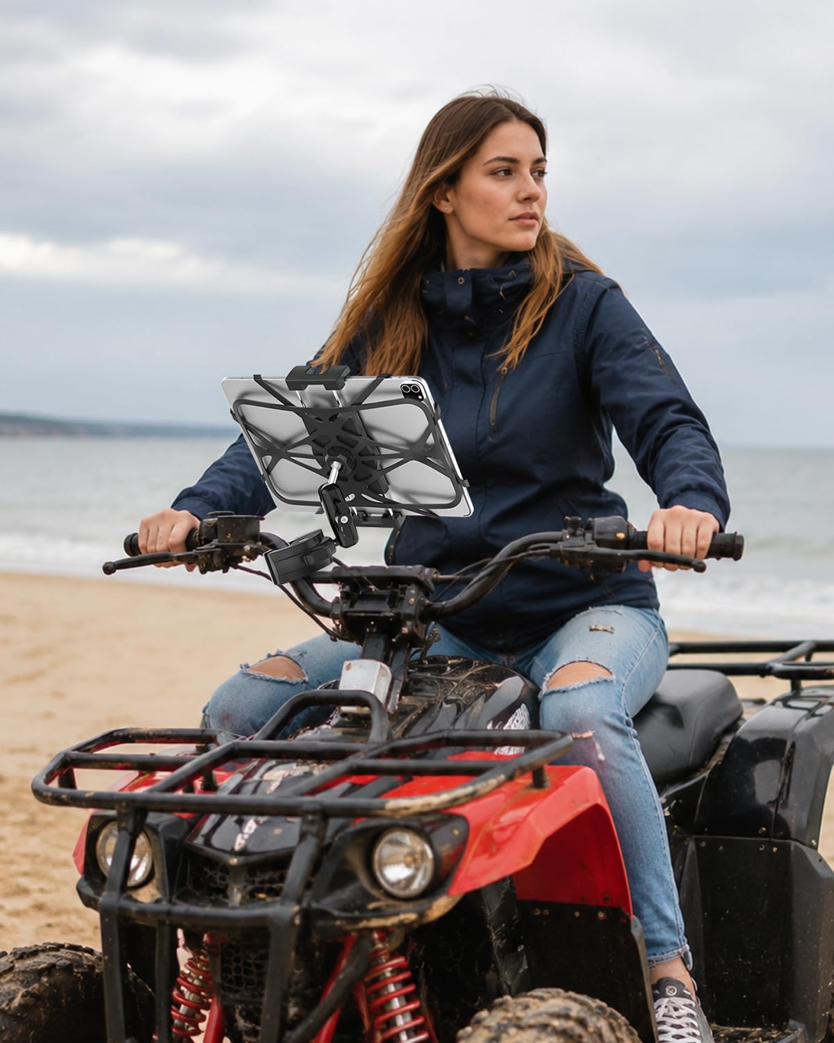 UTV Tablet Mount ATV Holder - Safety iPad Straps, 360° Adjustable Metal Arm