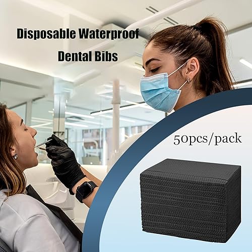 Miniatura 2 de Paquete de 50 baberos dentales, baberos dentales impermeables desechables de 3 capas para dentistas, tatuajes, uñas, bandejas médicas, cubiertas de