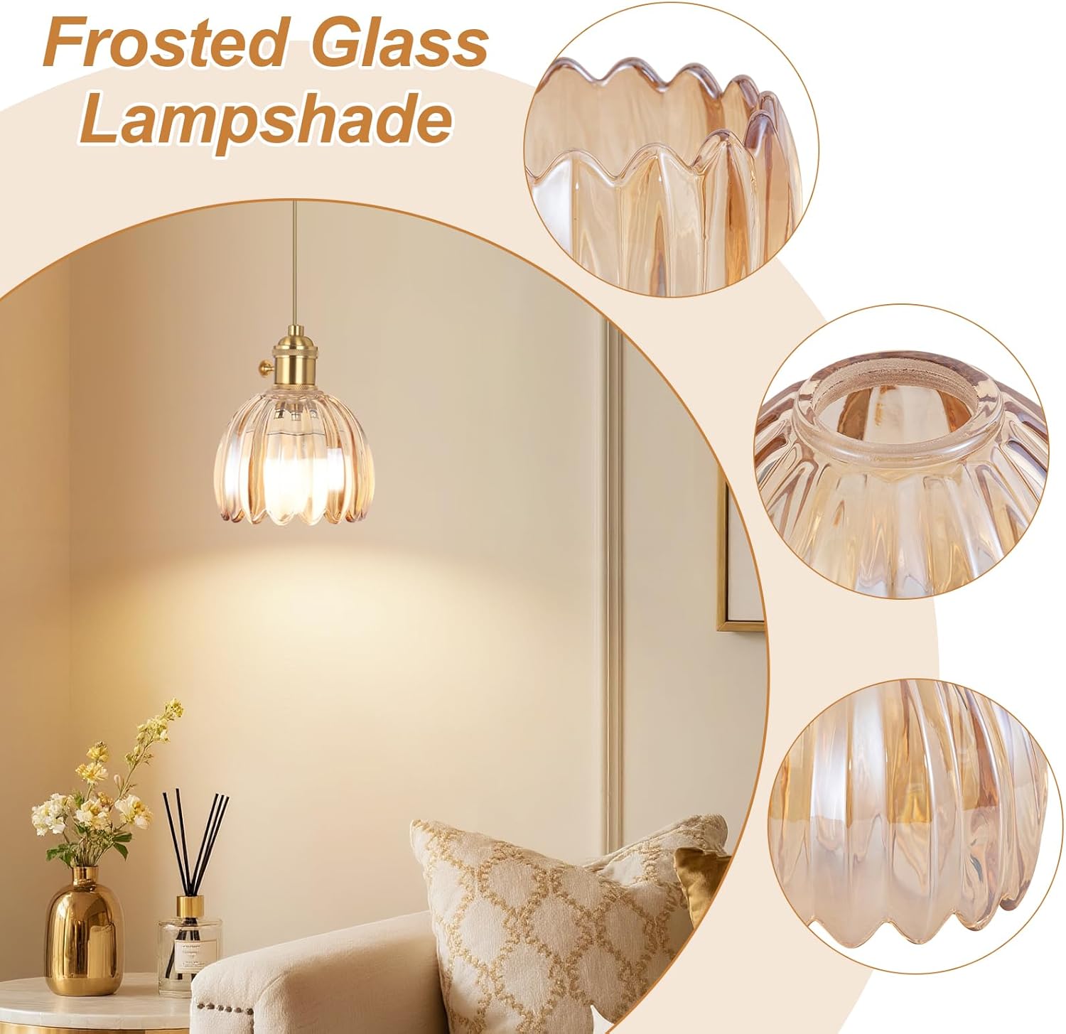 Tulip Lamp Shades Replacement, Amber Glass Sconce Shade Heavy and Thick for wall lamps, chandeliers, floor lamps, table lamps and crystal chandliers, etc (Amber Tulip)