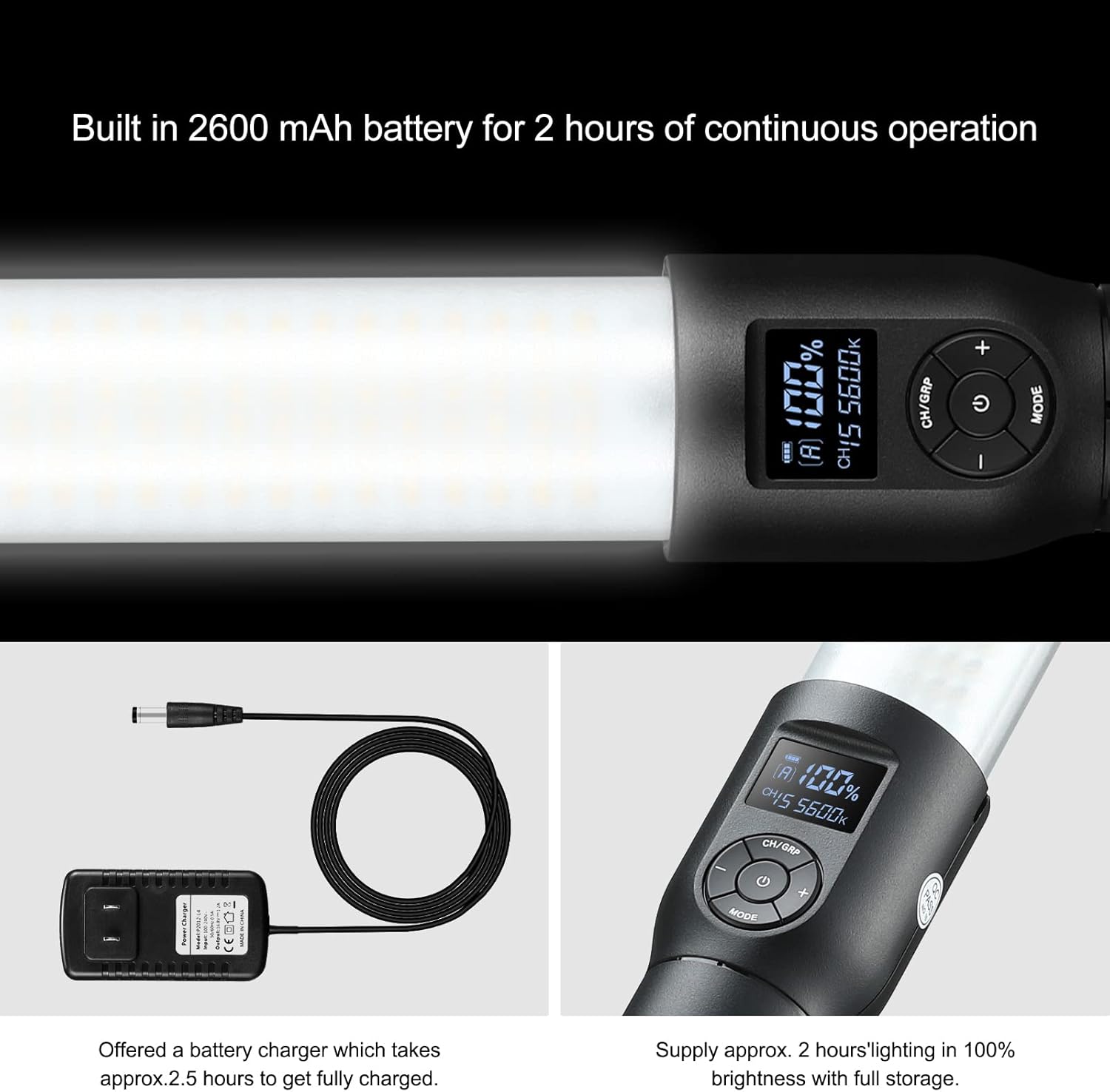 Godox LC500 LED Video Light Wand LED Light Stick Handheld Fill Light Photography,Dual Color Temperature(5600K/3300K),Built-in Lithium Battery