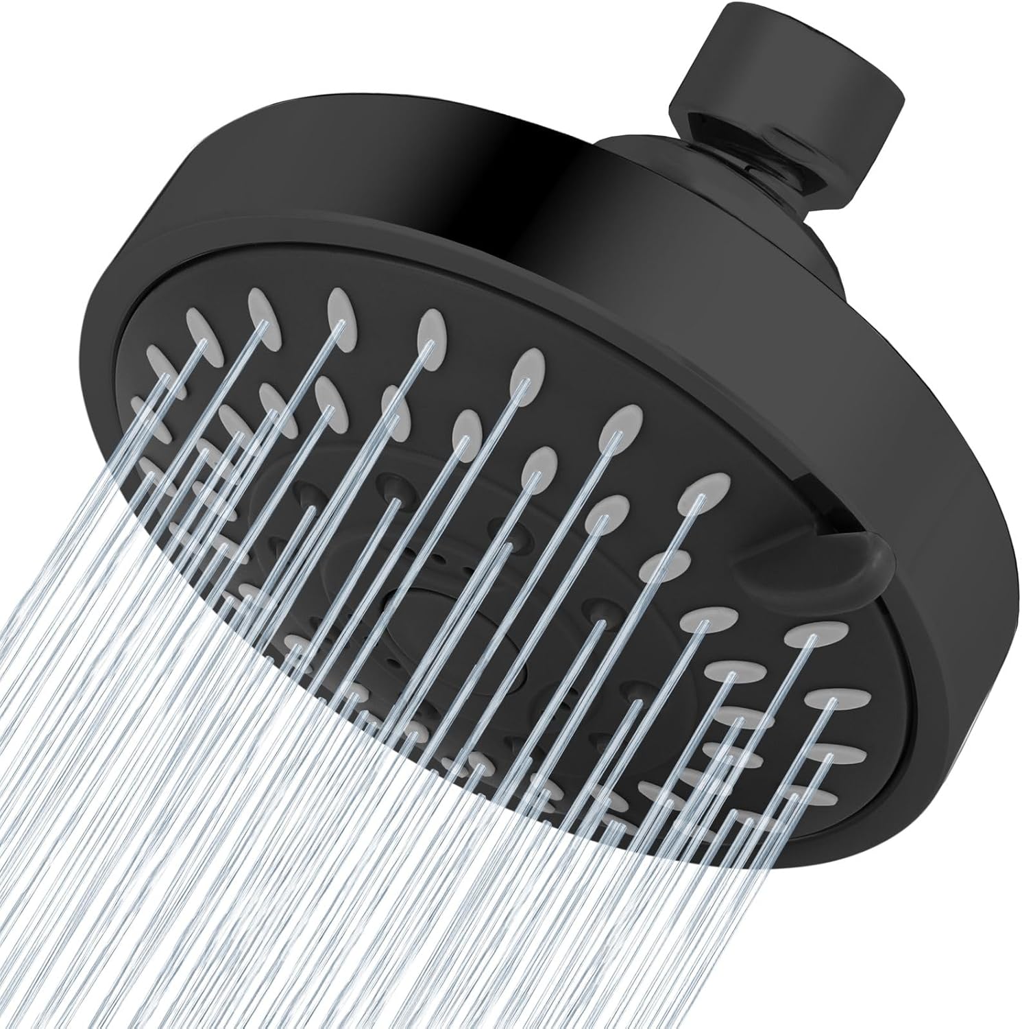 Voolan High Pressure Shower Head - 4 Inch Rain Showerhead - High Flow Bathroom Shower with 5 Spray Settings For a Luxury Showering Experience Even with Low Water Pressure (Black)