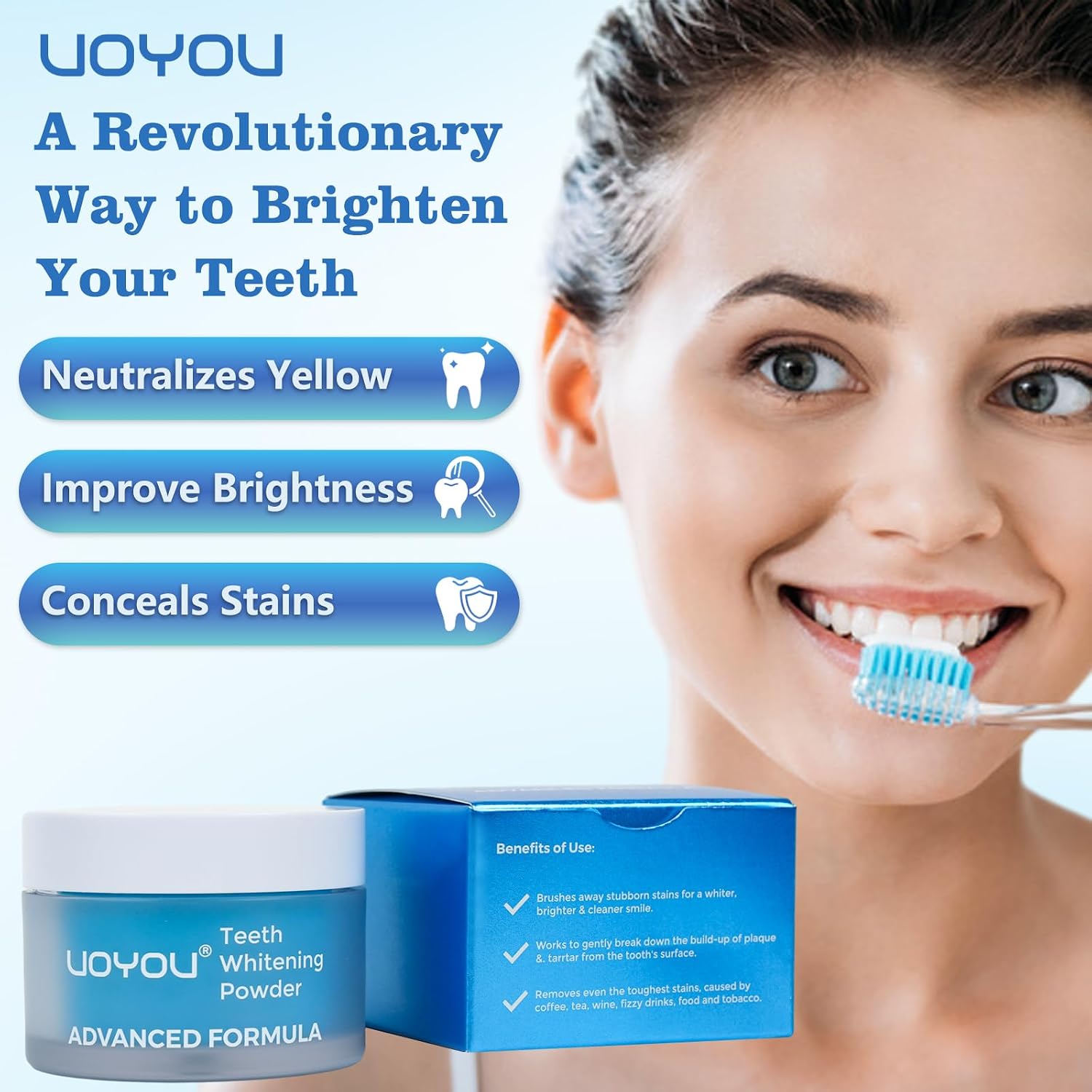 Teeth Whitening Powder, Dentist Approved-Repair Enamel & Sensitivity-Free Whitening Tooth Powder, 6 Month Supply, Tea, Coffee, Wine & Smoking Stains Remover, Peroxide Free, Cool Mint Flavor
