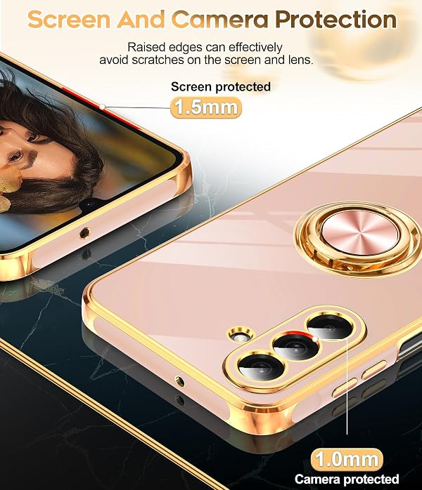 LeYi for Galaxy A26-5G Phone Case: 2 Pack Tempered Glass Screen Protector and 360° Rotatable Ring Holder Magnetic Kickstand, Plating Rose Gold Edge for A 26 5G Case, Pink by LeYi - Used condition - Image 4