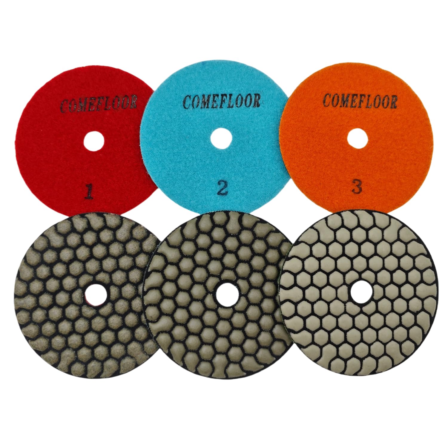 Dry Diamond Polishing Pads 4 Inch 3 Step Buffing Pad Set for Granite Marble Quartz Stone Concrete Countertop Polishing Used for Grinder Polisher(3pcs, Step 1-3)