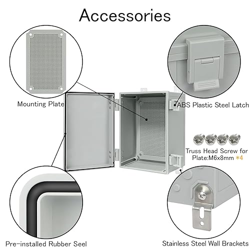 Vista 19 de Caja de conexiones IP65 impermeable de plástico ABS con bisagras, cubierta transparente de policarbonato, caja de proyectos eléctricos con placa