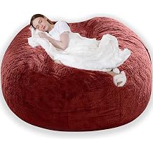 NIBHZ Bean Bag Cover Bean Bag Chairs for Adults Large Soft Bean Bag Chairs Cover Without Filling Giant Fluffy Moon Pod Lazy Sofa Bean Bag Bed,winered-5FT