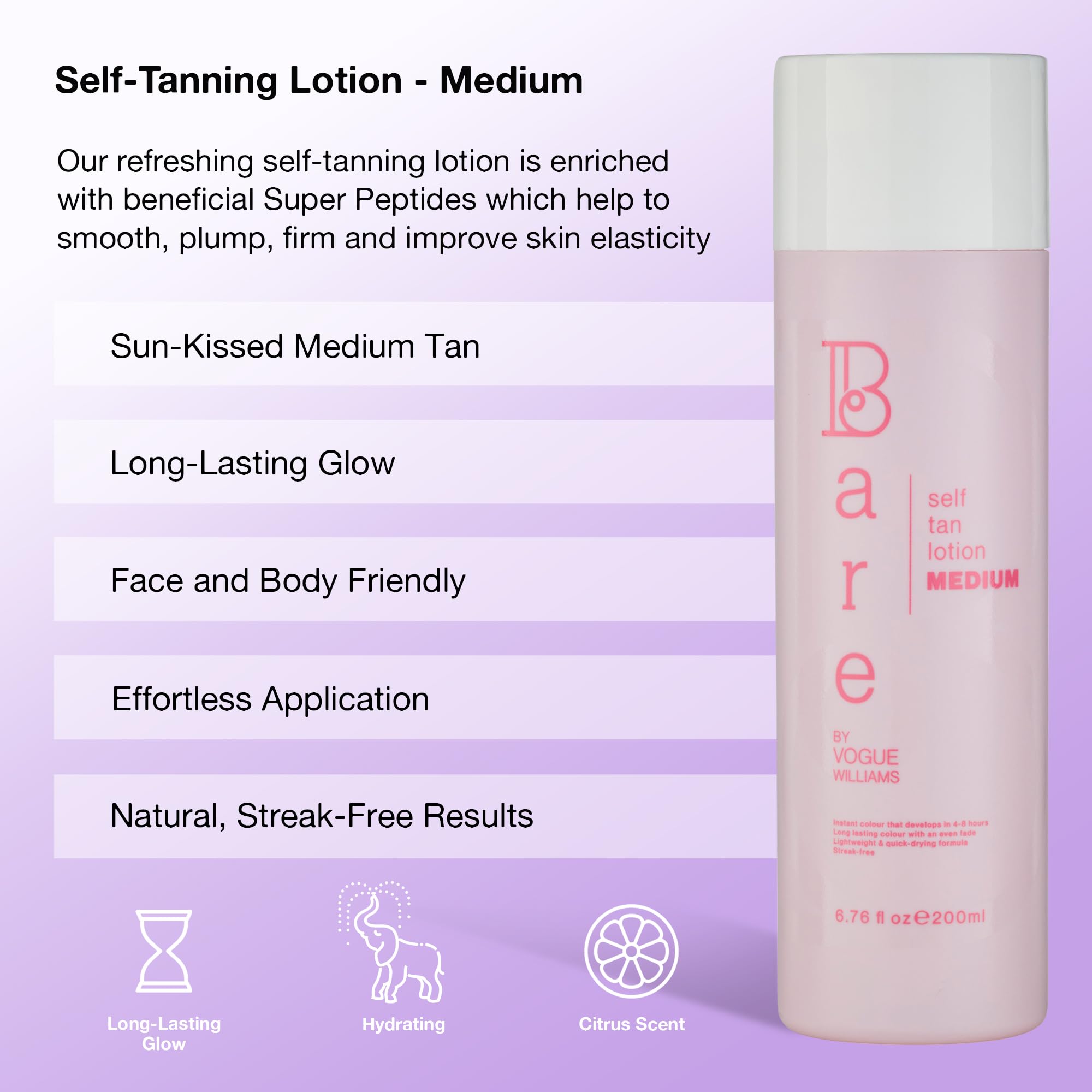 Bare by Vogue - Mittlerer Bräuner Selbstbräuner - Für alle Hauttypen geeignet - Selbstbräuner für Gesicht & Körper - Langanhaltende Fake Tan - 200ML