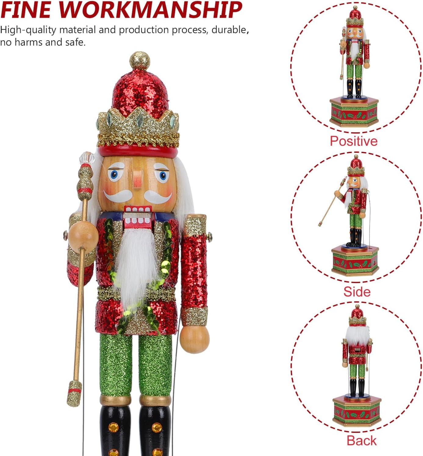 DOITOOL Wooden Nutcracker Musical Box with Creative Painting for Xmas Home Decoration Adorable King Soldier Design Solid Craftsmanship Festive Collectible and