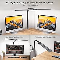 Vista 7 de LED Desk Lamp for Home Office, Eye-Caring Desk Light with Clamp, 24W Double Head Architect Task Lamp Stepless Dimming, Flexible Gooseneck Bright