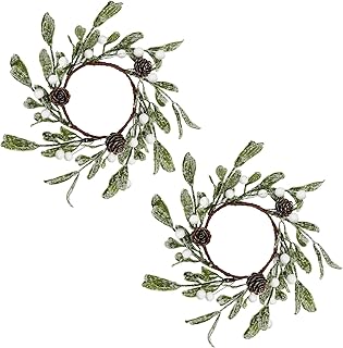 Set of 2 Pillar Candle Rings Artificial Mistletoe Candle Wre