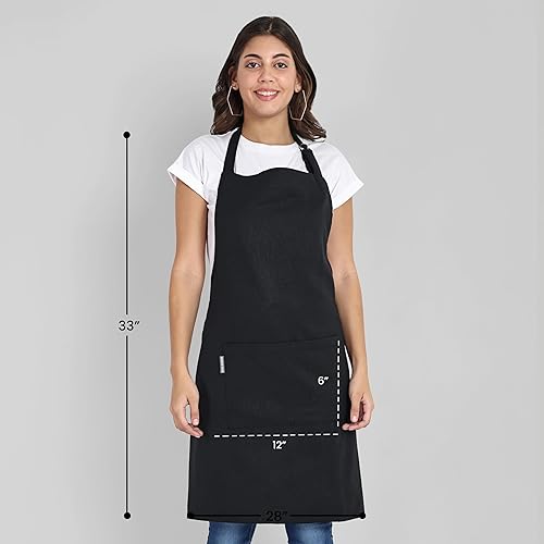 Miniatura 5 de Delantal de chef, delantal de cocina de algodón reciclado con un cuello ajustable con lazos largos, para cocinar, hornear
