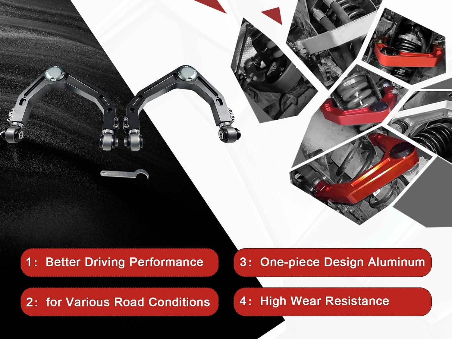 BST BSSP 2PCS Forged Billet Aluminum Front Upper Control Arms, Compatible with 07-18 Chevy Silverado Suburban 1500,2-4" Leveling lift Kits Adjustable UCA for 2007-2014 GMC Sierra Yukon XL 1500