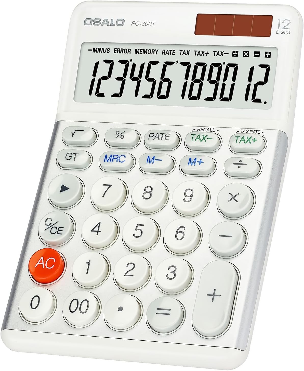 OSALO Pocket Calculator Large Buttons Large Display 12-Digit Desk Calculator Office Calculator Writing with Value Tax Function for School Office Tax Calculation FQ-300T