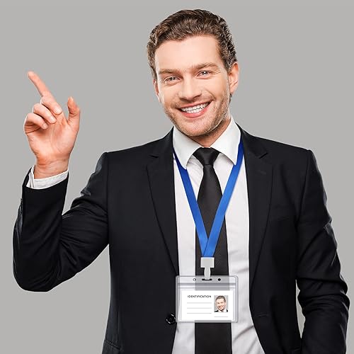 Miniatura 7 de Zonon 150 soportes para tarjetas de identificación con nombre, fundas horizontales transparentes de plástico transparente de PVC para tarjetas de