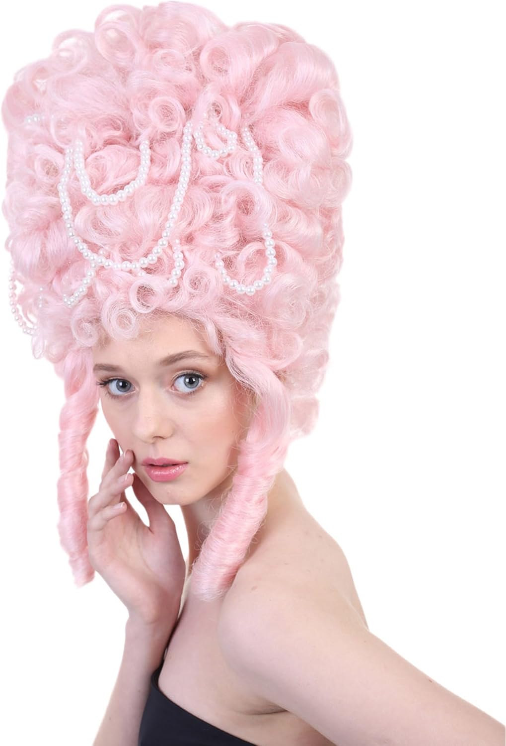HPO Adult Women's Baroque French Revolution Queen Mary Wig, Pink Color, Flame-Retardant Synthetic Fiber