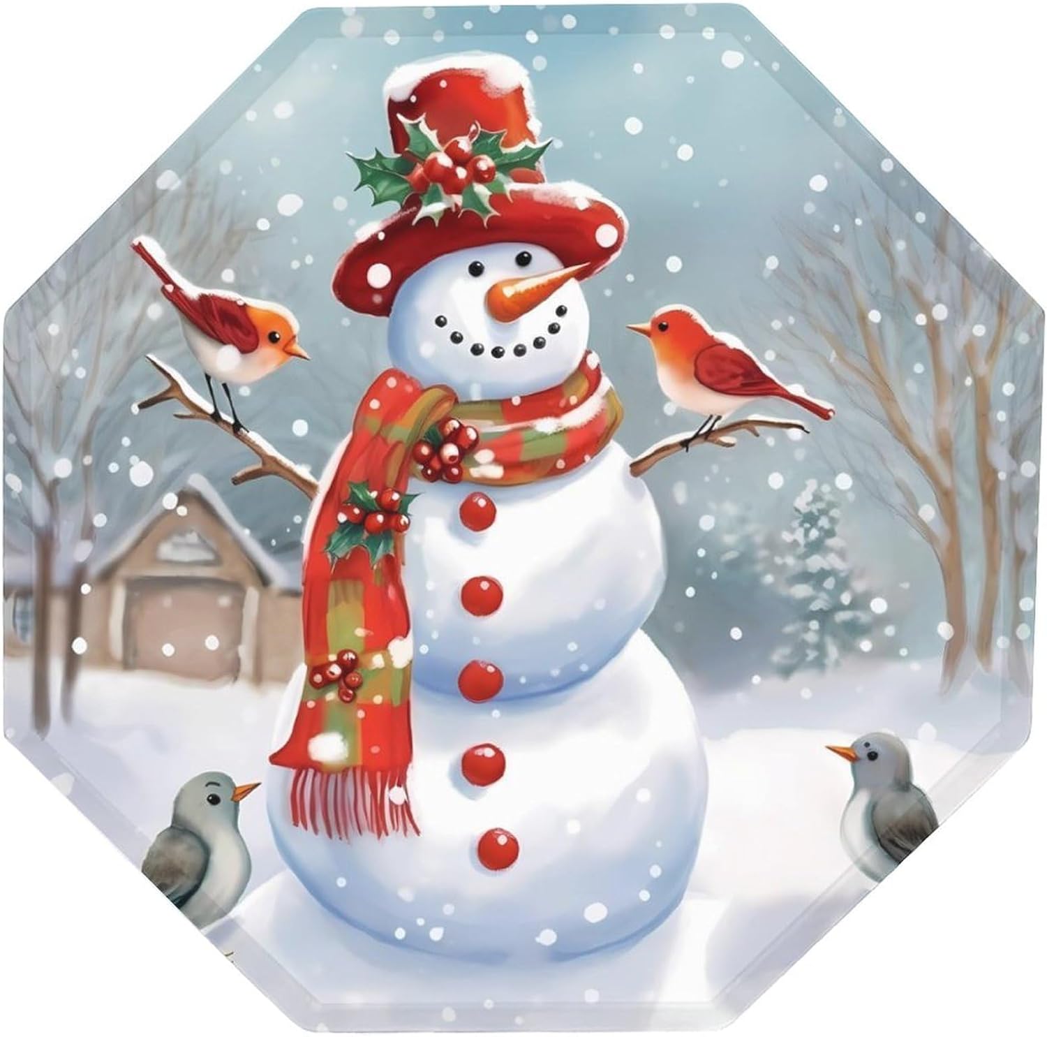 Ctagon Metal Sign for Home, Modern Display Plate for Kitchen, Christmas Snow Man And Birds Plates Accent Hanging Wall Decorations 3PCS for Living Room, Bedroom, Hallway, Hotel