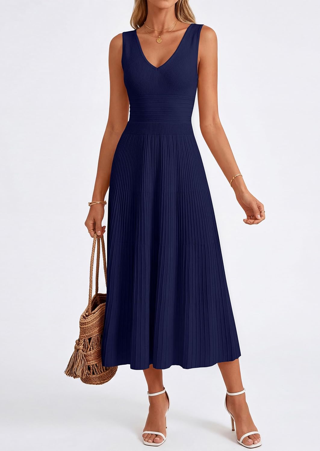 PRETTYGARDEN Summer Dresses for Women 2026 Spring Sleeveless V Neck Knit A Line Casual Midi Cocktail Wedding Guest Dress - Image 7