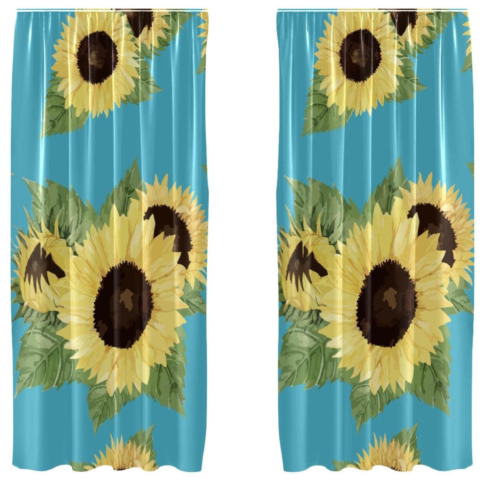 Rideaux occultants bleu motif tournesol isolant phonique et thermique