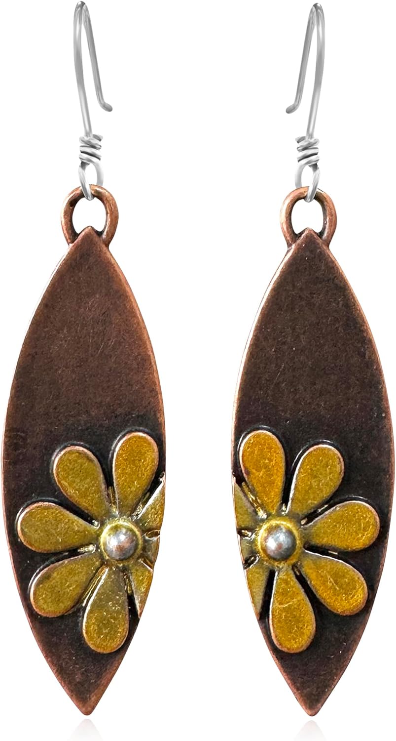 Bohemian Tribal Vintage Copper Leaf Sunflower Geometry Dangle Drop Earrings Teardrop Round Disc Flower Earrings For Women