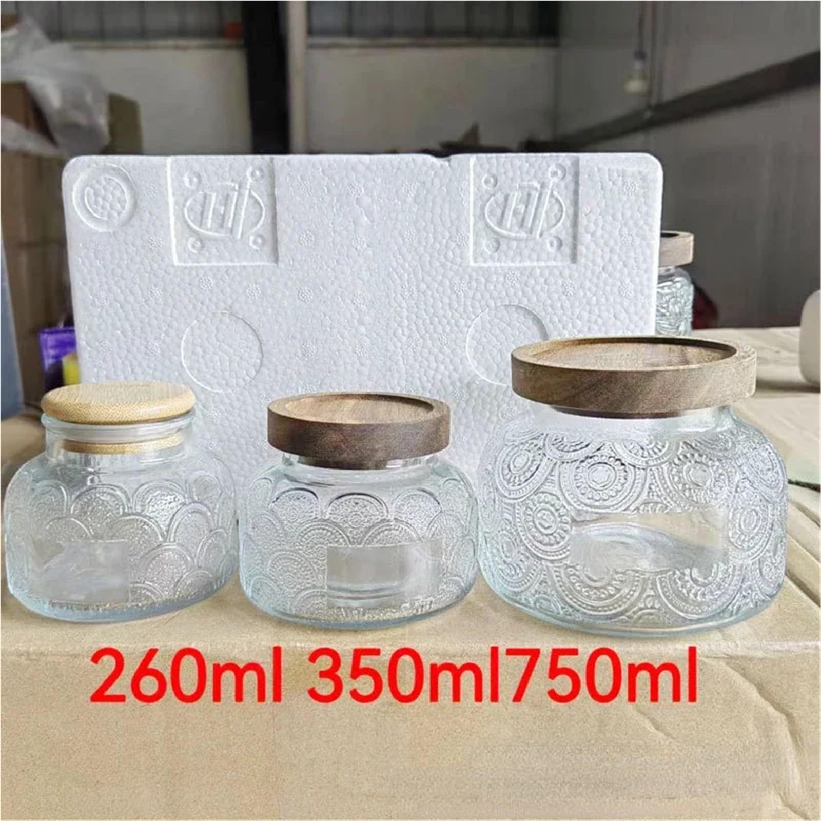 Barattoli di vetro e coperchi for la conservazione tè caffè in legno acacia vintage in rilievo per la Conservazione dei Chicchi di Caffè(B 750ML)