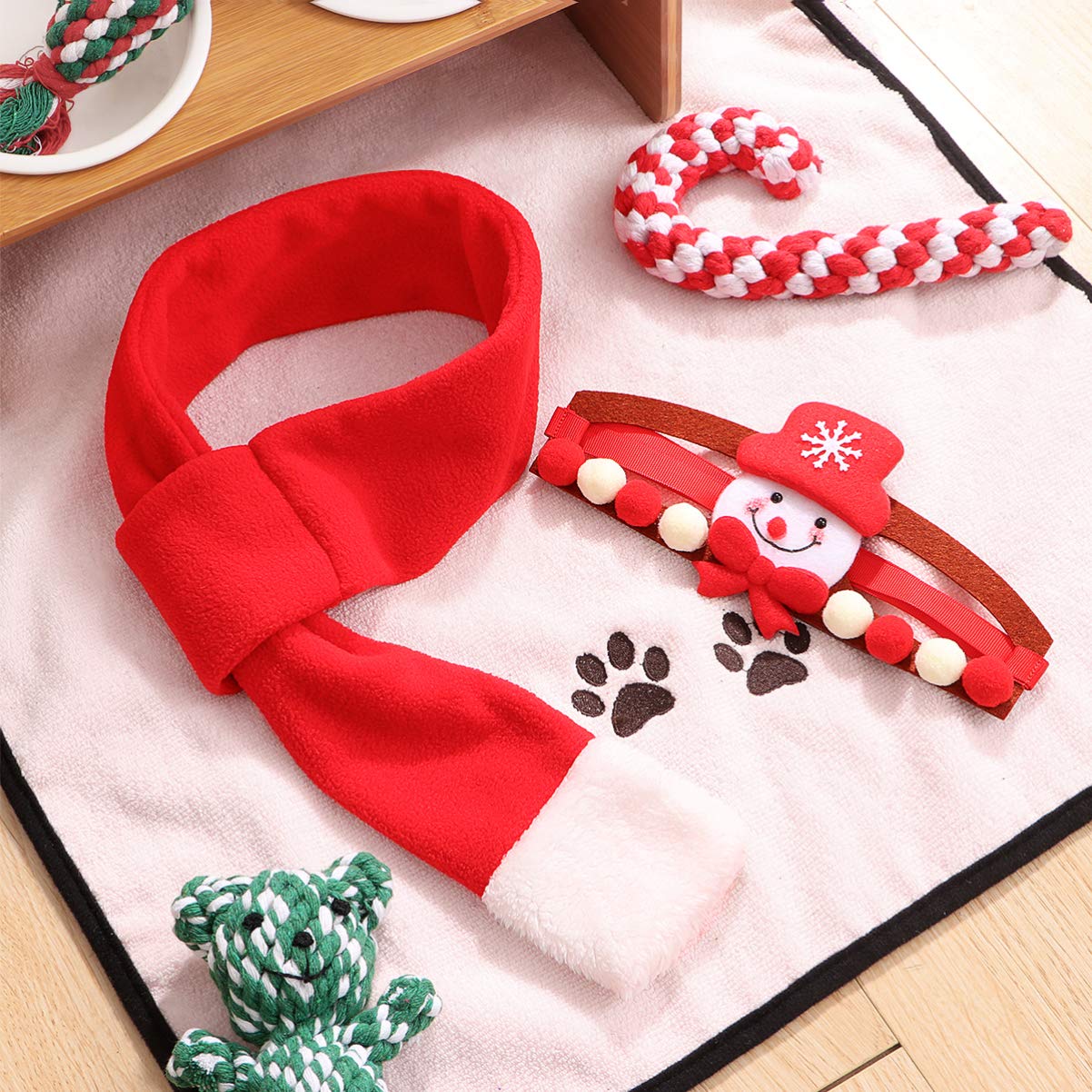 POPETPOP Pet Christmas Costume Accessories Dog Snowman Headband and Christmas Scarf Set for Dogs Cats Pets