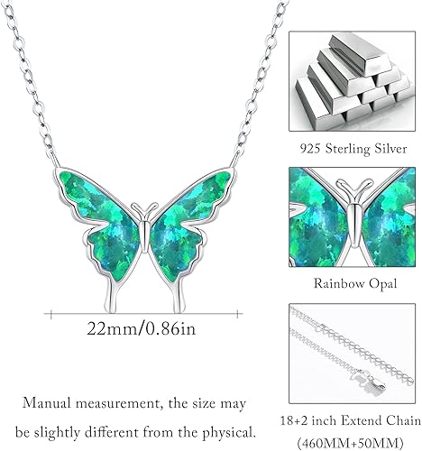 Miniatura 6 de CUOKA MIRACLE Collar de mariposa de ópalo para mujer, plata de ley 925, delicado y bonito dije de mariposa, collar de mariposa, regalo de cumpleaños