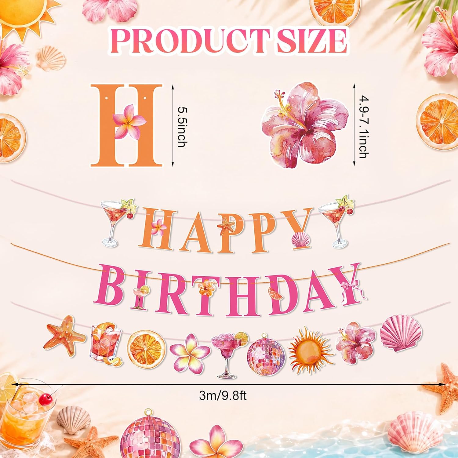 VitalCozy Pink Orange Sunset Birthday Party Banner, Tropical Tequila Sign