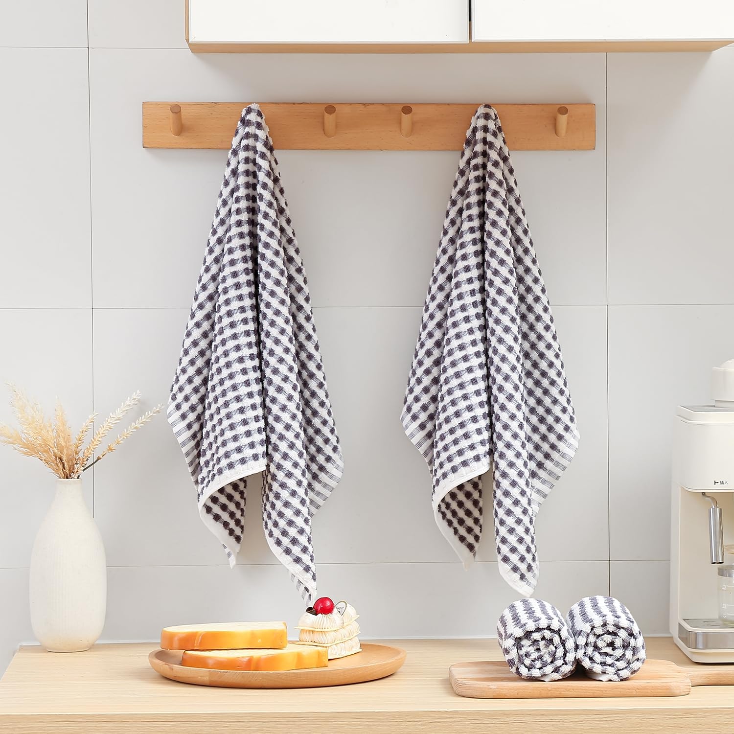 SALAS Cotton Dish Towels Cloths for Kitchen Drying Dishes, Lattice Terry Towels, Highly Absorbent Kitchen Cloths with Hanging Loop, 16‘’ x 26‘’, 4 Packs, Gray - Image 7