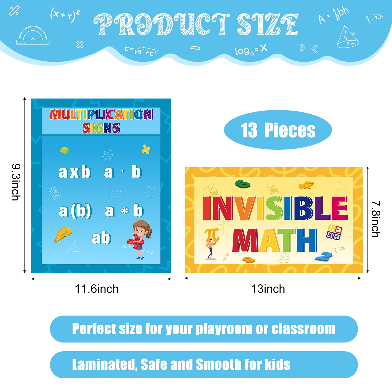 Treela 13 Pcs Educational Math Posters Math Bulletin Board Set Invisible Mathematics Concept Posters Math Symbol Classroom Decorations for Elementary Middle School Wall Teachers Supplies - Image 2