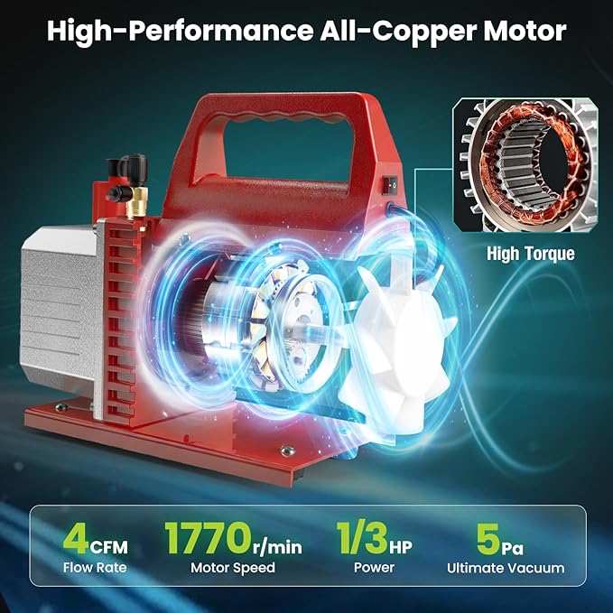 Kit de Bomba de Vacío OLIXIS 110V 1/3 HP 4CFM con Manómetro R134a miniatura 9