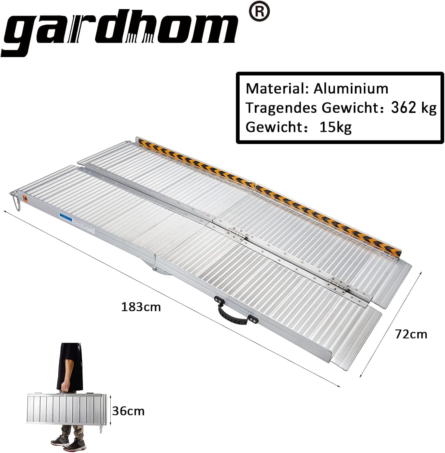 Rampas para Silla de Ruedas, gardhom Rampas de Carga Portátiles Plegables Antideslizantes Rampa Silla de Ruedas para Umbrales 183CM Carga de 362kg