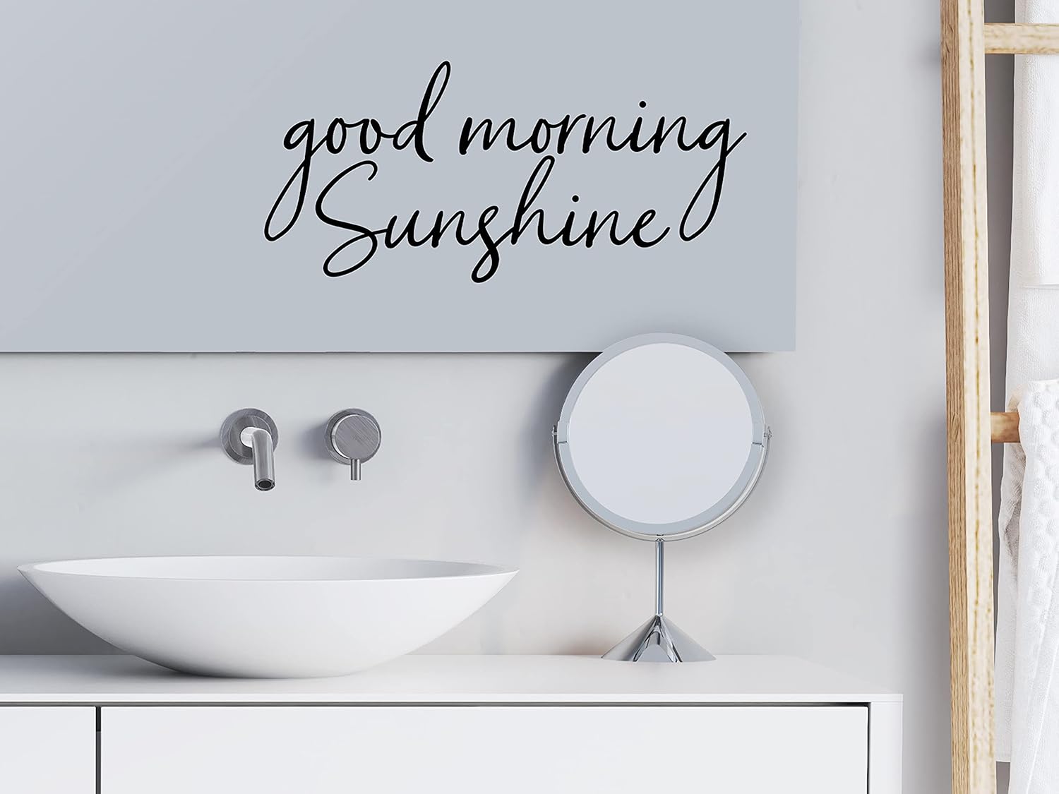 Good Morning Sunshine Cursive Bathroom Wall Decal Matte Finish Vinyl Black, White, Grey, Brown